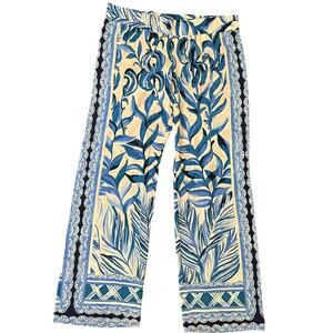 Lilly Pulitzer Womens L Bal Harbour Palazzo Pants Blue Palm Border Print Rayon